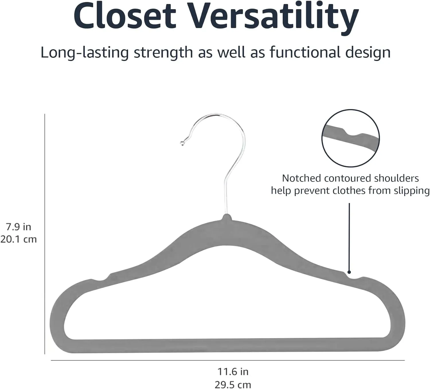 Amazon Basics Kids Velvet, Non-Slip Clothes Hangers for Infant and Toddler, 11.6 inches (for baby clothes), Pack of 50, Gray