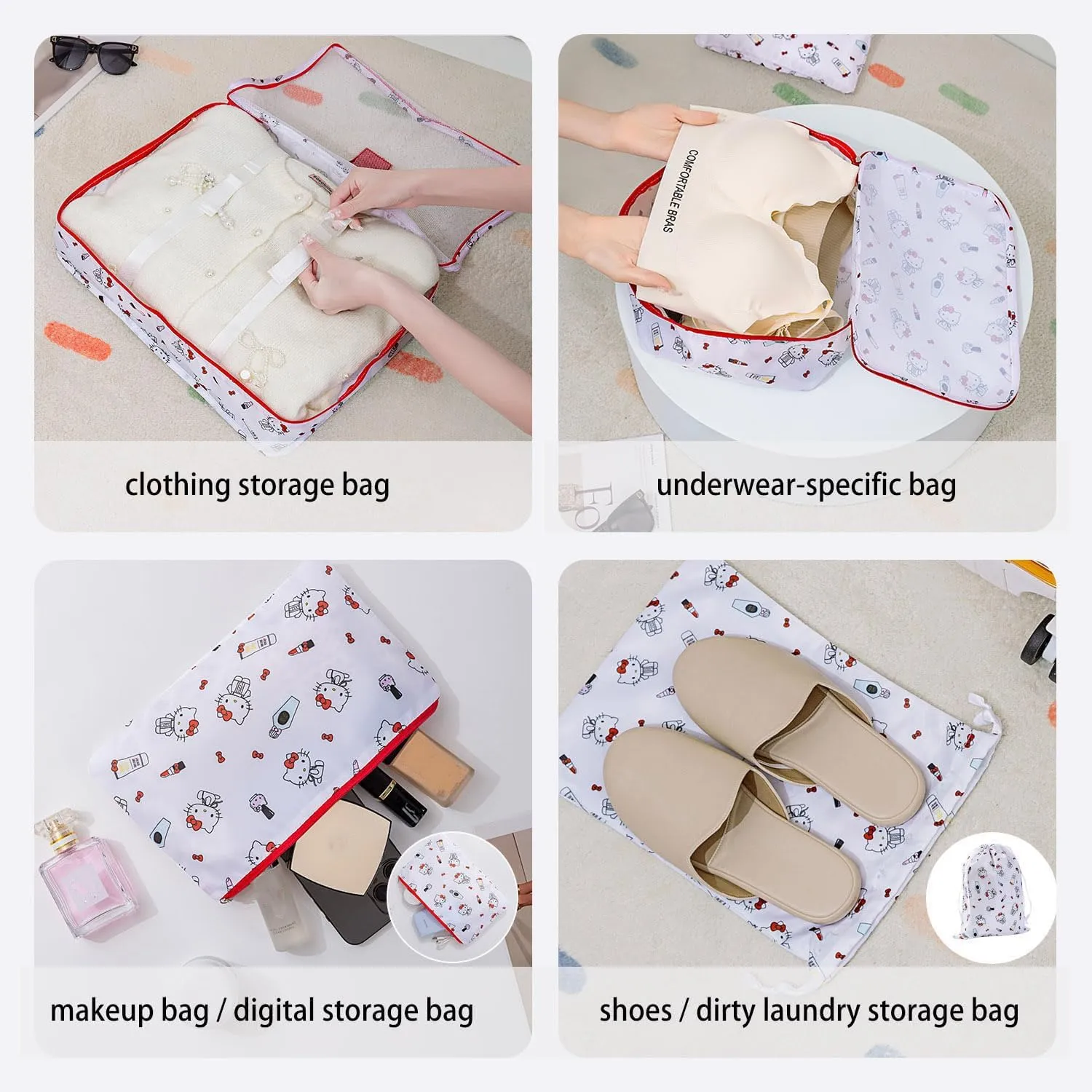 AmBealla 6 Set Travel Organizers for Luggage Compression Packing Cubes Set, Waterproof Cute Twill Travel Organizer Bags Packing Cubes for Clothes, Suitcase for Lady