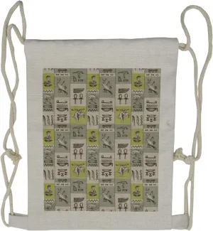 Ambesonne Egyptian Drawstring Backpack, Hieroglyphs Animals, Sackpack Bag