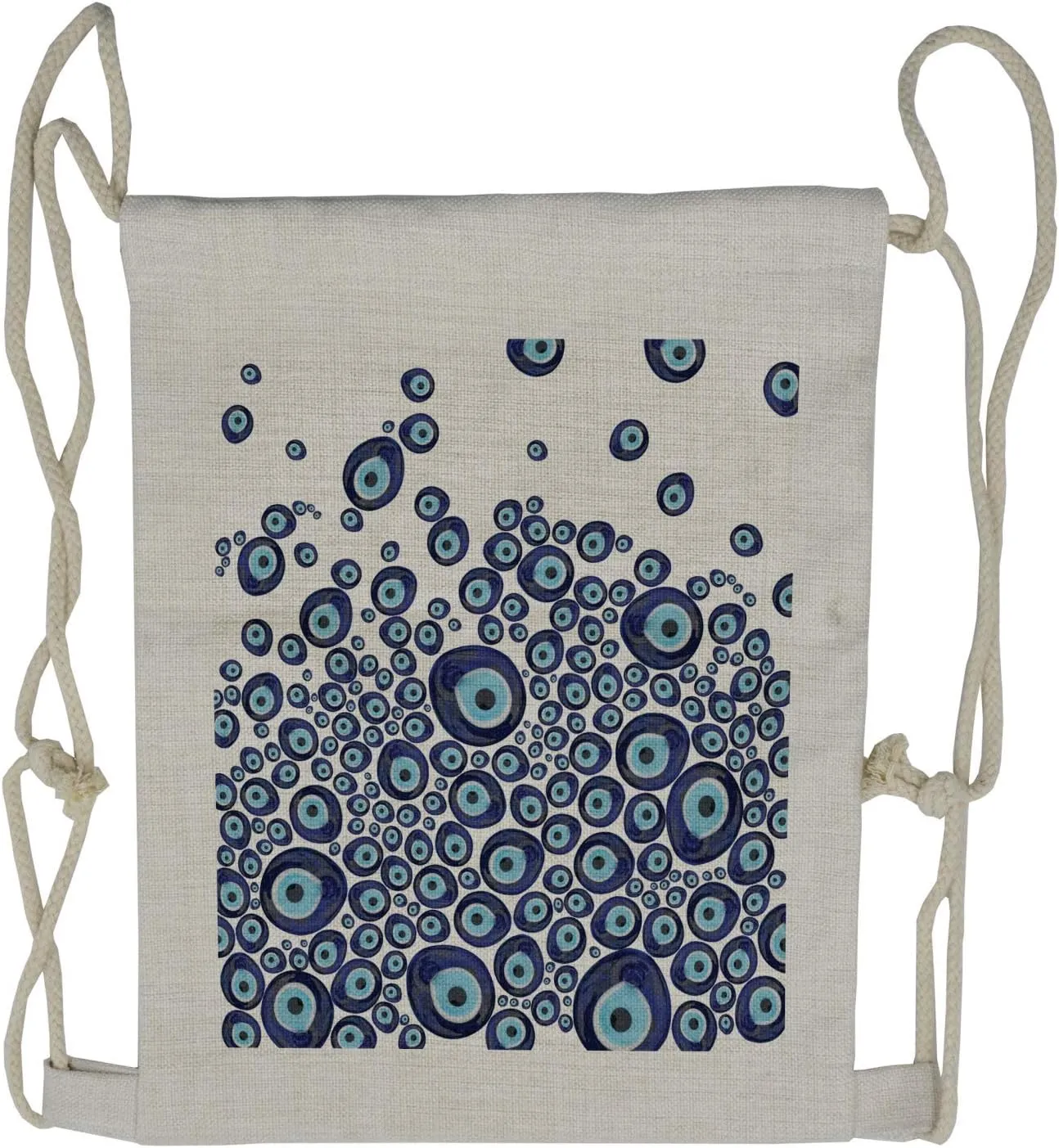 Ambesonne Evil Eye Drawstring Backpack, Blue Beads Luck, Sackpack Bag, Dark Blue and Pale Blue