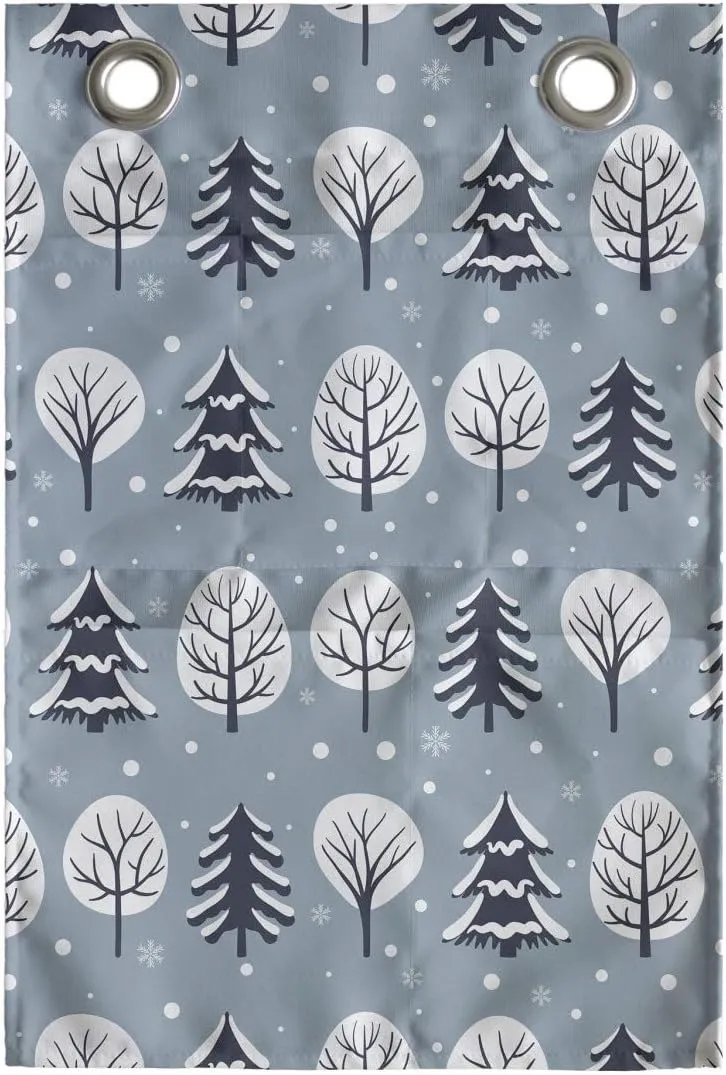 Ambesonne Forest Hanging Pocket Organizer, Winter Theme Natural Demonstration Scene of Snowy Trees and Snowflakes Motifs, Printed Polyester Storage Bag with Pockets, 14" x 20", Blue Grey