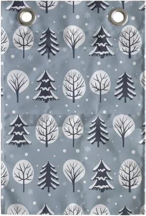 Ambesonne Forest Hanging Pocket Organizer, Winter Theme Natural Demonstration Scene of Snowy Trees and Snowflakes Motifs, Printed Polyester Storage Bag with Pockets, 14" x 20", Blue Grey