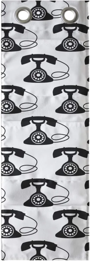 Ambesonne Retro Hanging Pocket Organizer, Rotary Dial Silhouettes Repetitive Telephones Images on Plain Background, Printed Polyester Storage Bag with Pockets, 9" x 27", Charcoal Grey and White