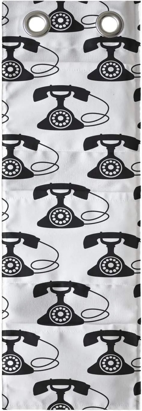 Ambesonne Retro Hanging Pocket Organizer, Rotary Dial Silhouettes Repetitive Telephones Images on Plain Background, Printed Polyester Storage Bag with Pockets, 9" x 27", Charcoal Grey and White