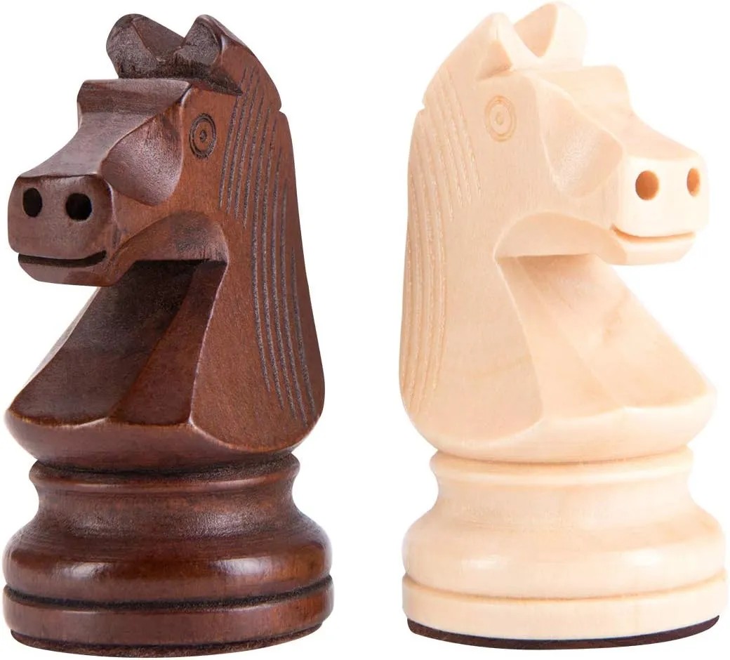 AMEROUS Wooden Chess Pieces - 3.75inch King, Extra Heavy Weighted Tournament Chessmen with 2 Extra Queens - Storage Bag for Chess Board Game or Replacement of Missing Pieces