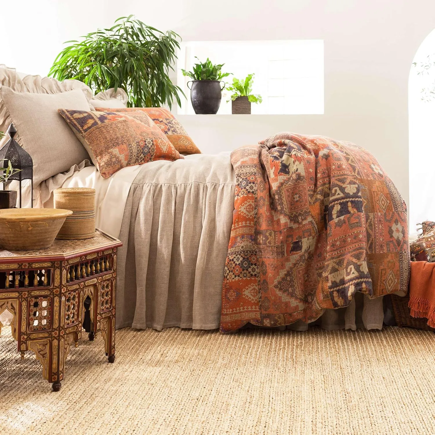 Anatolia Linen Duvet Cover, King Size, Yellow/Orange/Brown Graphic Pattern