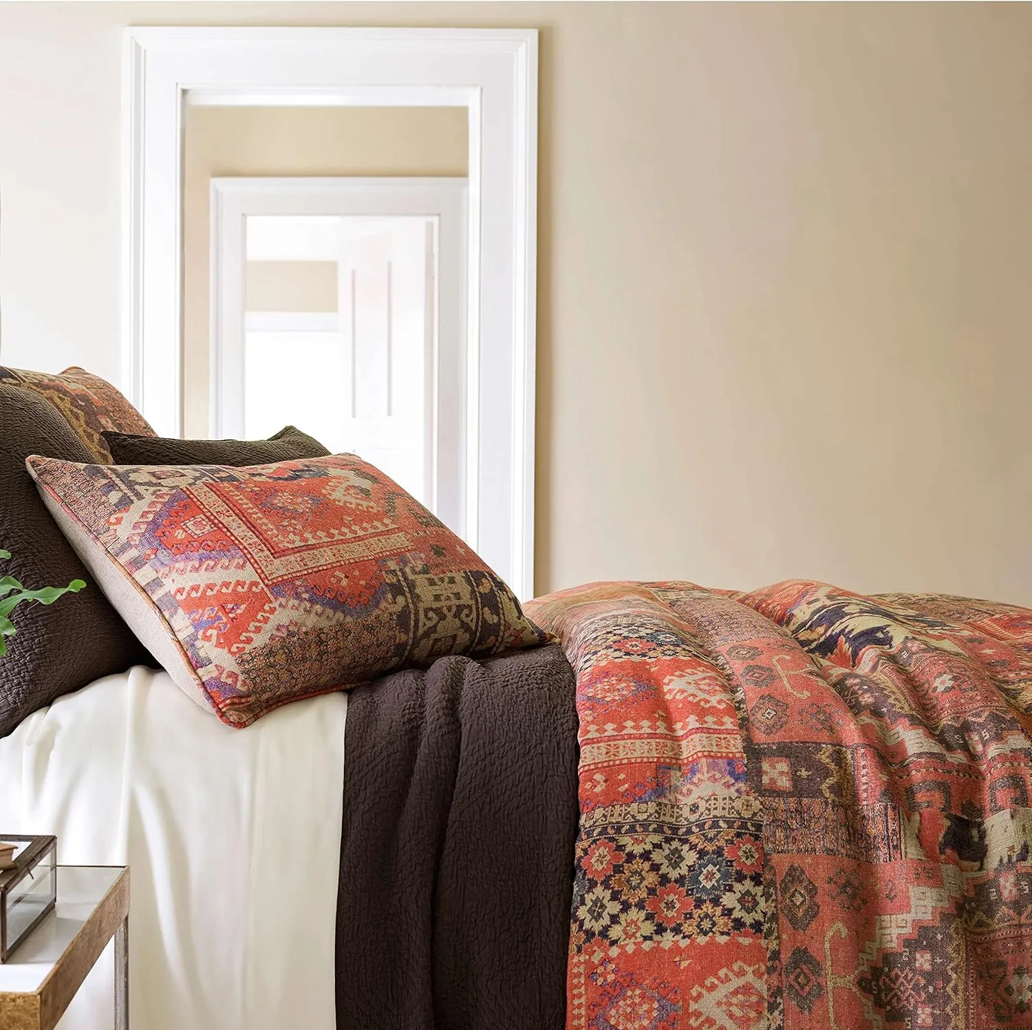 Anatolia Linen Duvet Cover, King Size, Yellow/Orange/Brown Graphic Pattern