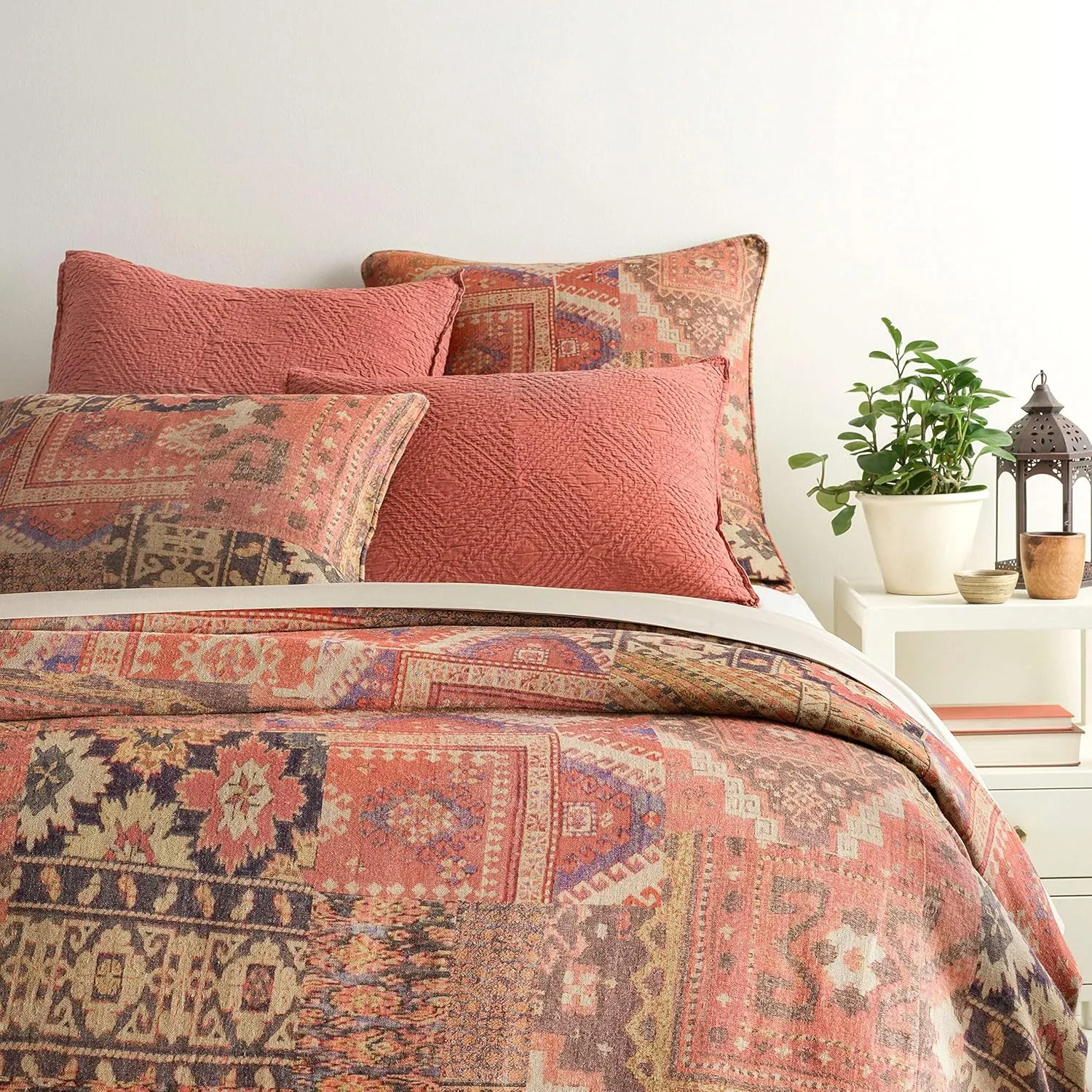 Anatolia Linen Duvet Cover, King Size, Yellow/Orange/Brown Graphic Pattern