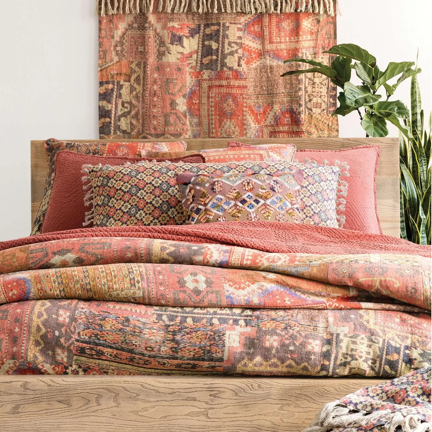 Anatolia Linen Duvet Cover, King Size, Yellow/Orange/Brown Graphic Pattern