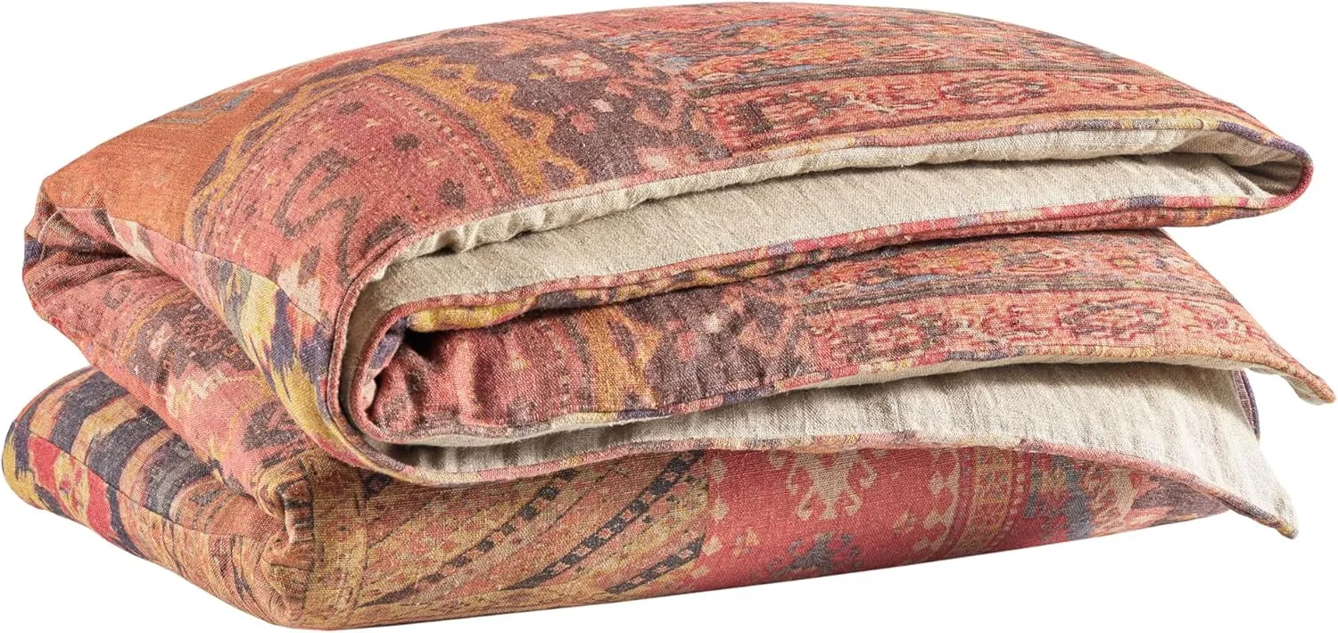 Anatolia Linen Duvet Cover, King Size, Yellow/Orange/Brown Graphic Pattern