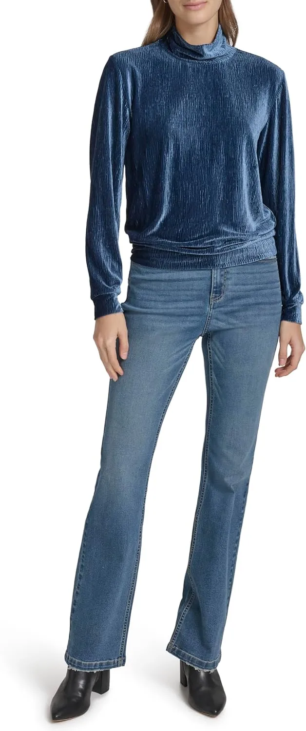Andrew Marc Women's Turtleneck Velvet Wavy Pattern Top