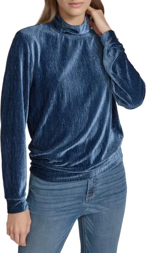 Andrew Marc Women's Turtleneck Velvet Wavy Pattern Top