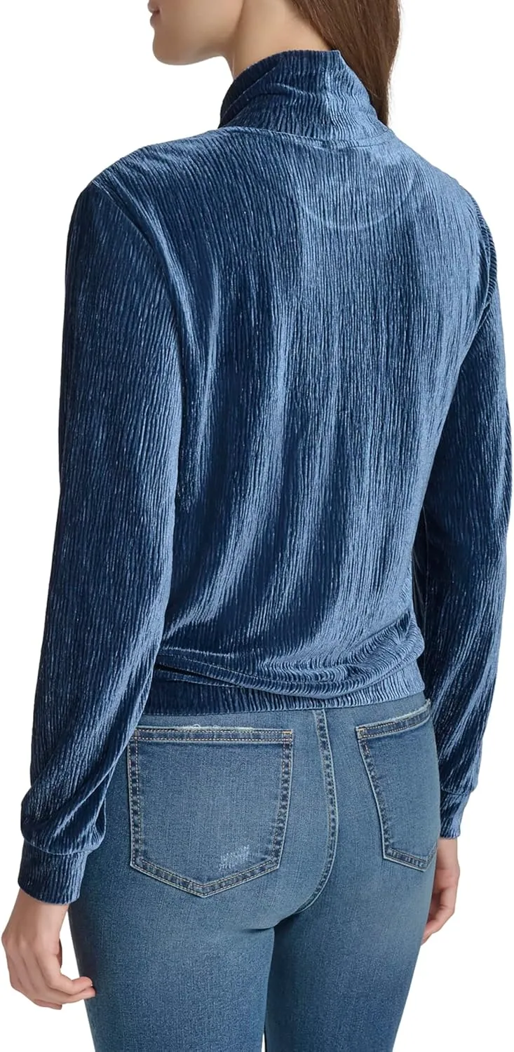 Andrew Marc Women's Turtleneck Velvet Wavy Pattern Top