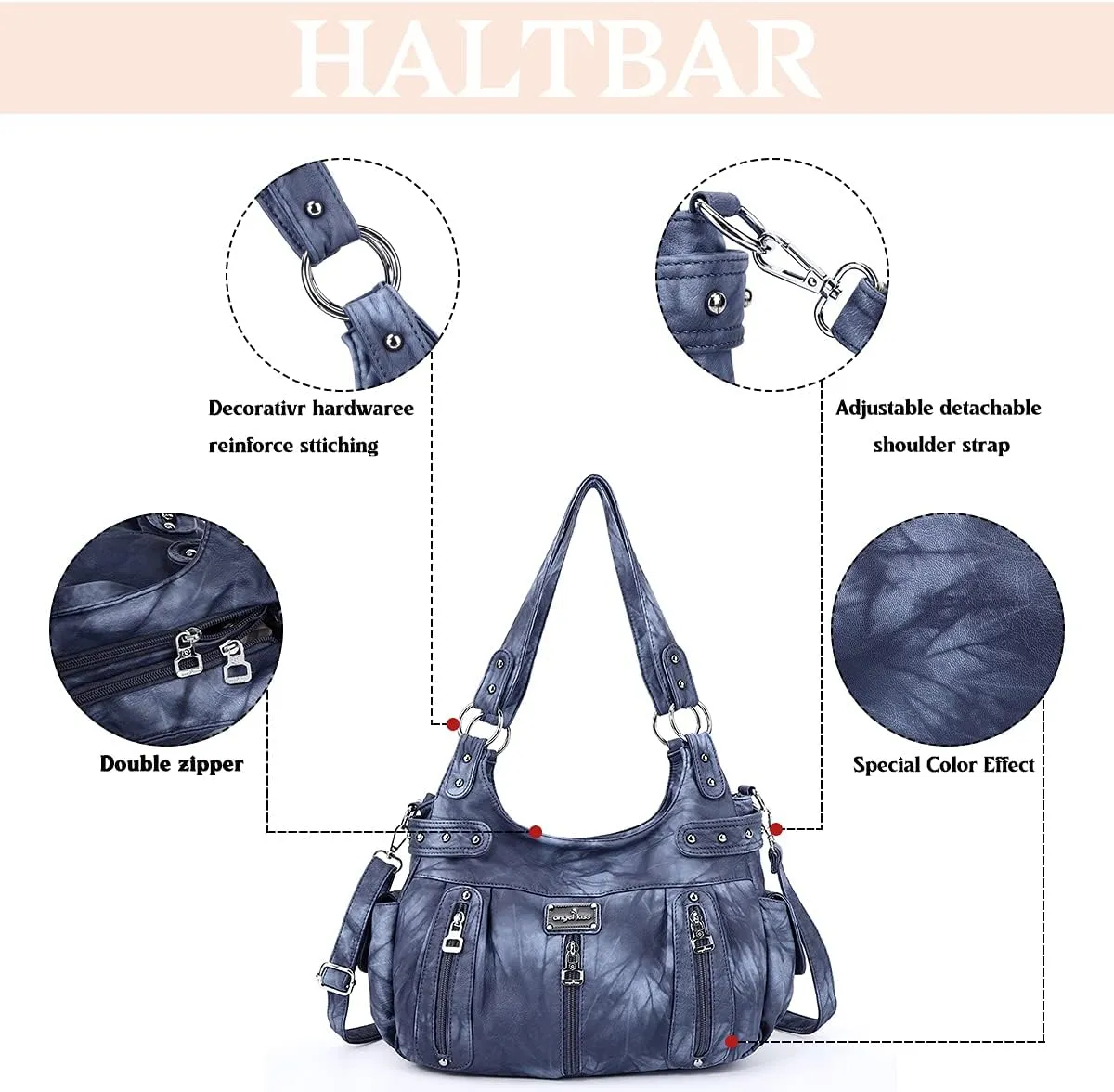 Angelkiss Large Purses and Handbags for Women Washed Faux Leather Crossbody Hobo Satchel Shoulder Handbag Tote Purse