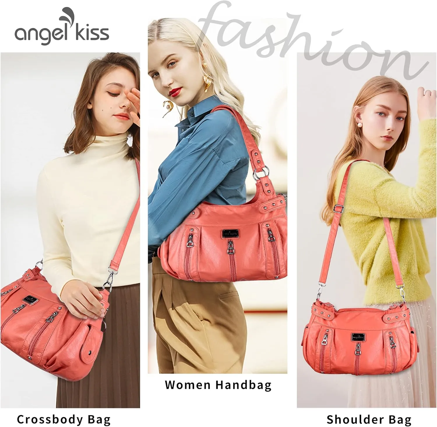 Angelkiss Large Purses and Handbags for Women Washed Faux Leather Crossbody Hobo Satchel Shoulder Handbag Tote Purse