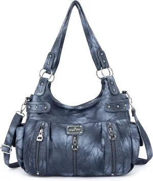 Angelkiss Large Purses and Handbags for Women Washed Faux Leather Crossbody Hobo Satchel Shoulder Handbag Tote Purse