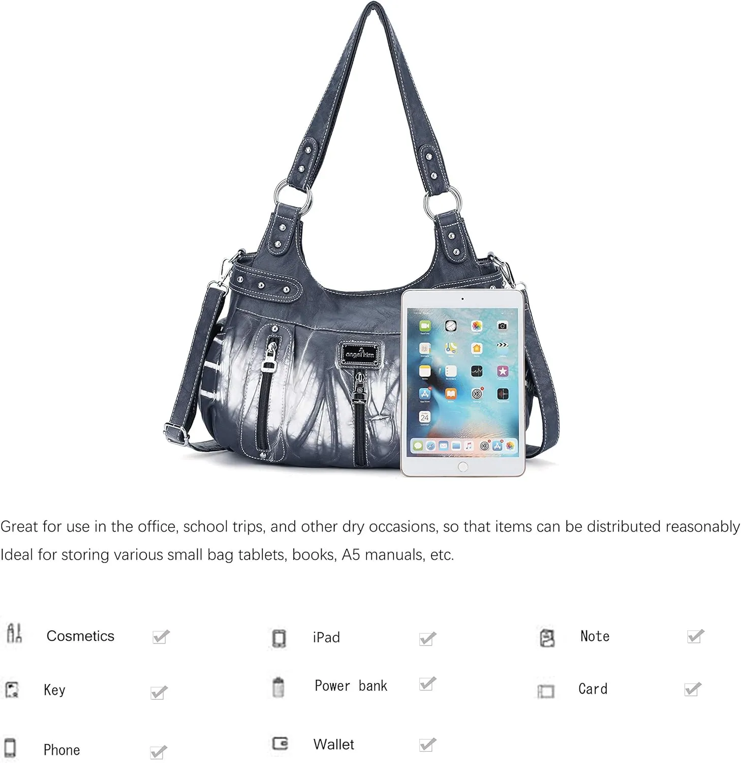 Angelkiss Large Purses and Handbags for Women Washed Faux Leather Crossbody Hobo Satchel Shoulder Handbag Tote Purse