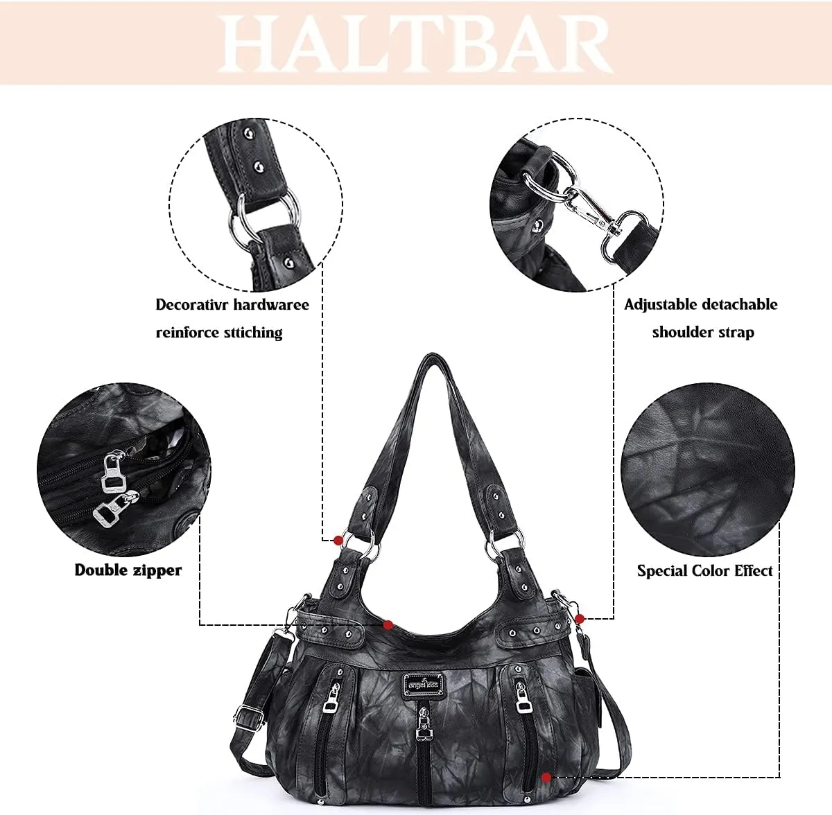 Angelkiss Large Purses and Handbags for Women Washed Faux Leather Crossbody Hobo Satchel Shoulder Handbag Tote Purse