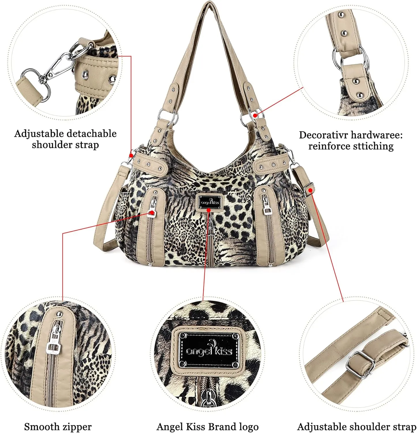 Angelkiss Large Purses and Handbags for Women Washed Faux Leather Crossbody Hobo Satchel Shoulder Handbag Tote Purse