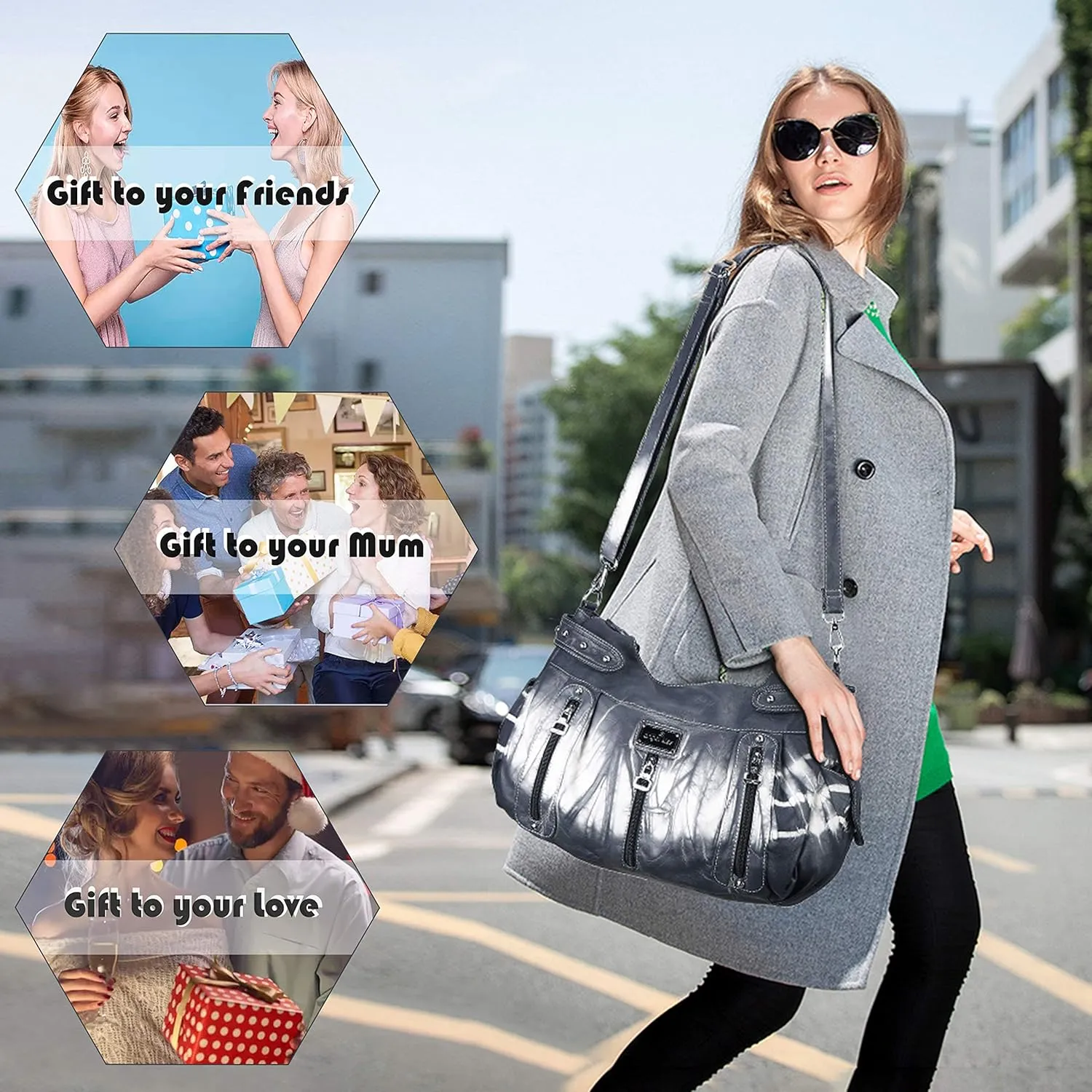 Angelkiss Large Purses and Handbags for Women Washed Faux Leather Crossbody Hobo Satchel Shoulder Handbag Tote Purse