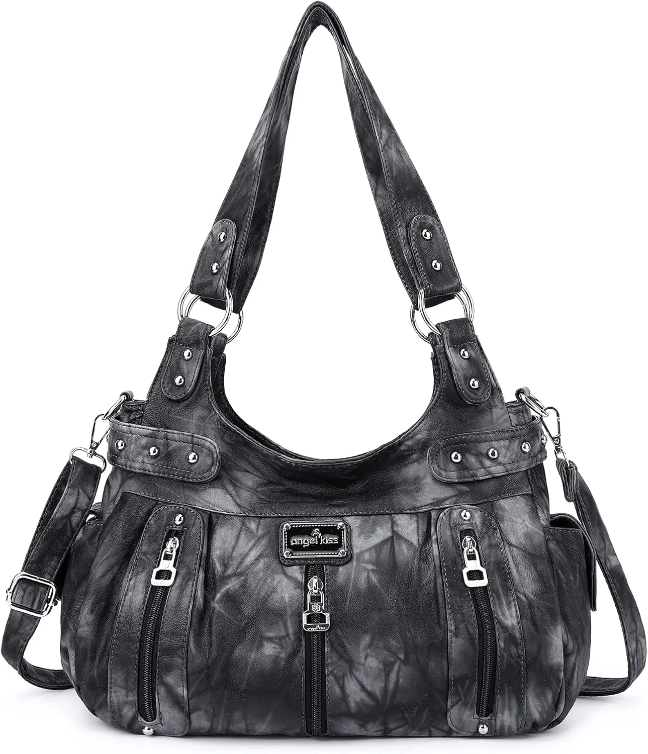 Angelkiss Large Purses and Handbags for Women Washed Faux Leather Crossbody Hobo Satchel Shoulder Handbag Tote Purse