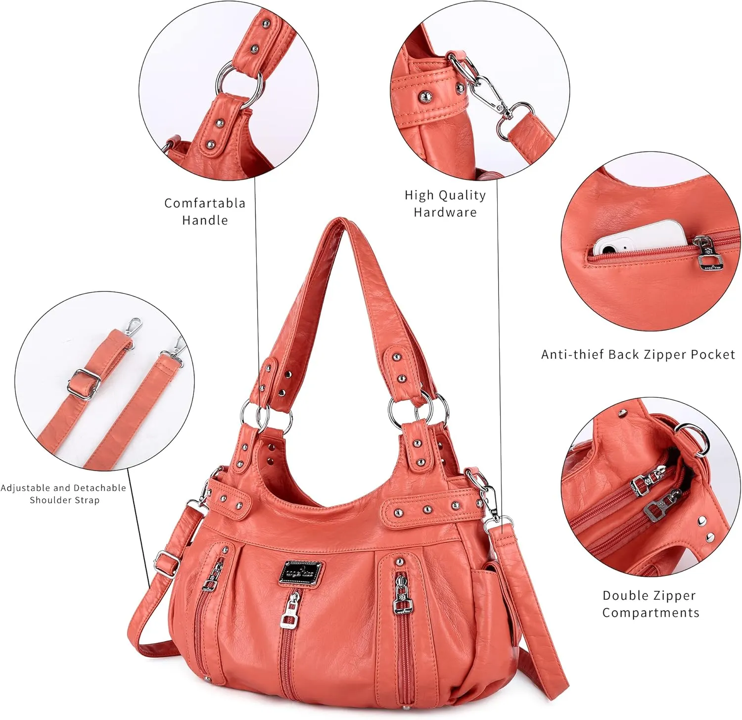 Angelkiss Large Purses and Handbags for Women Washed Faux Leather Crossbody Hobo Satchel Shoulder Handbag Tote Purse