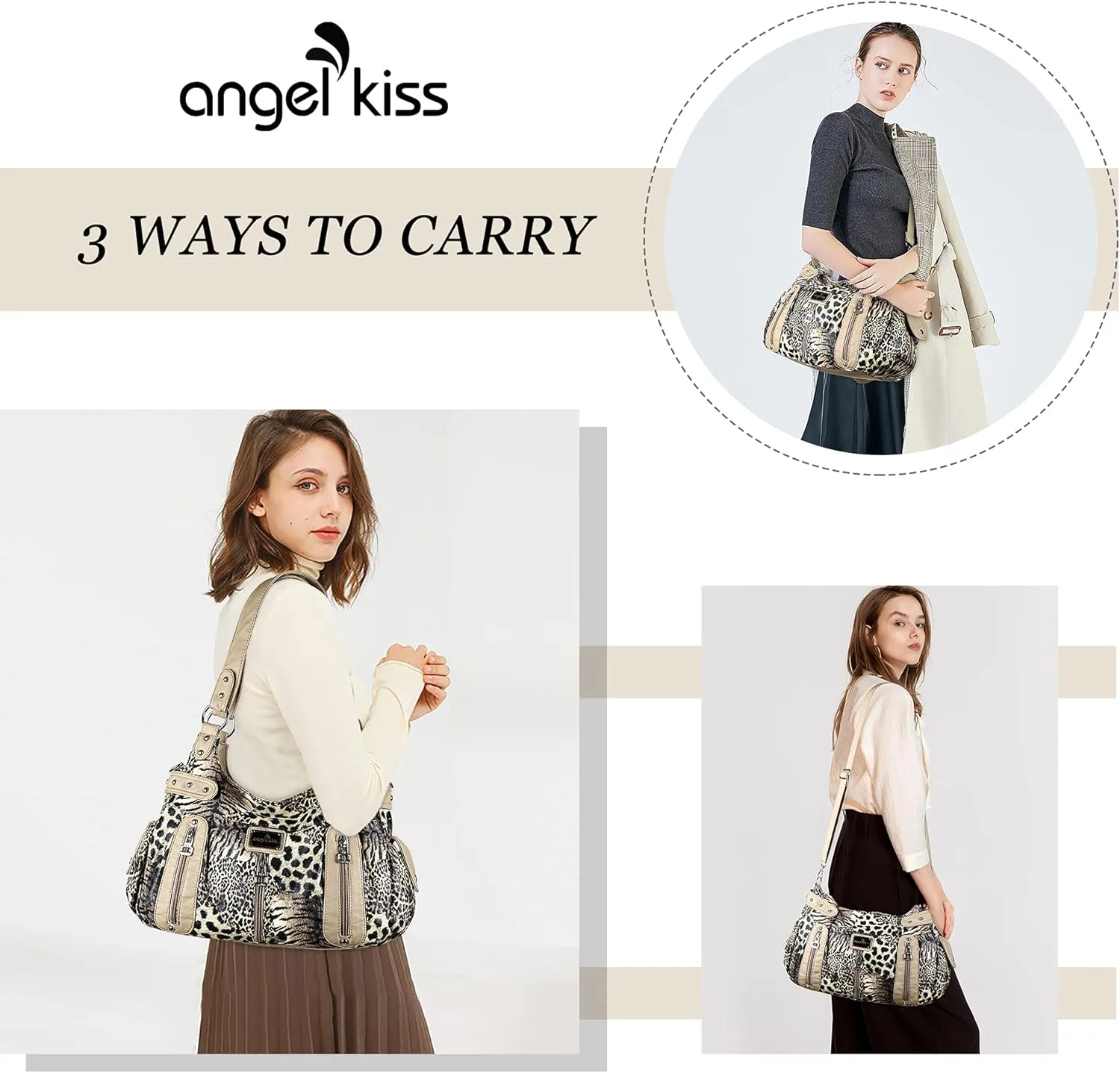Angelkiss Large Purses and Handbags for Women Washed Faux Leather Crossbody Hobo Satchel Shoulder Handbag Tote Purse