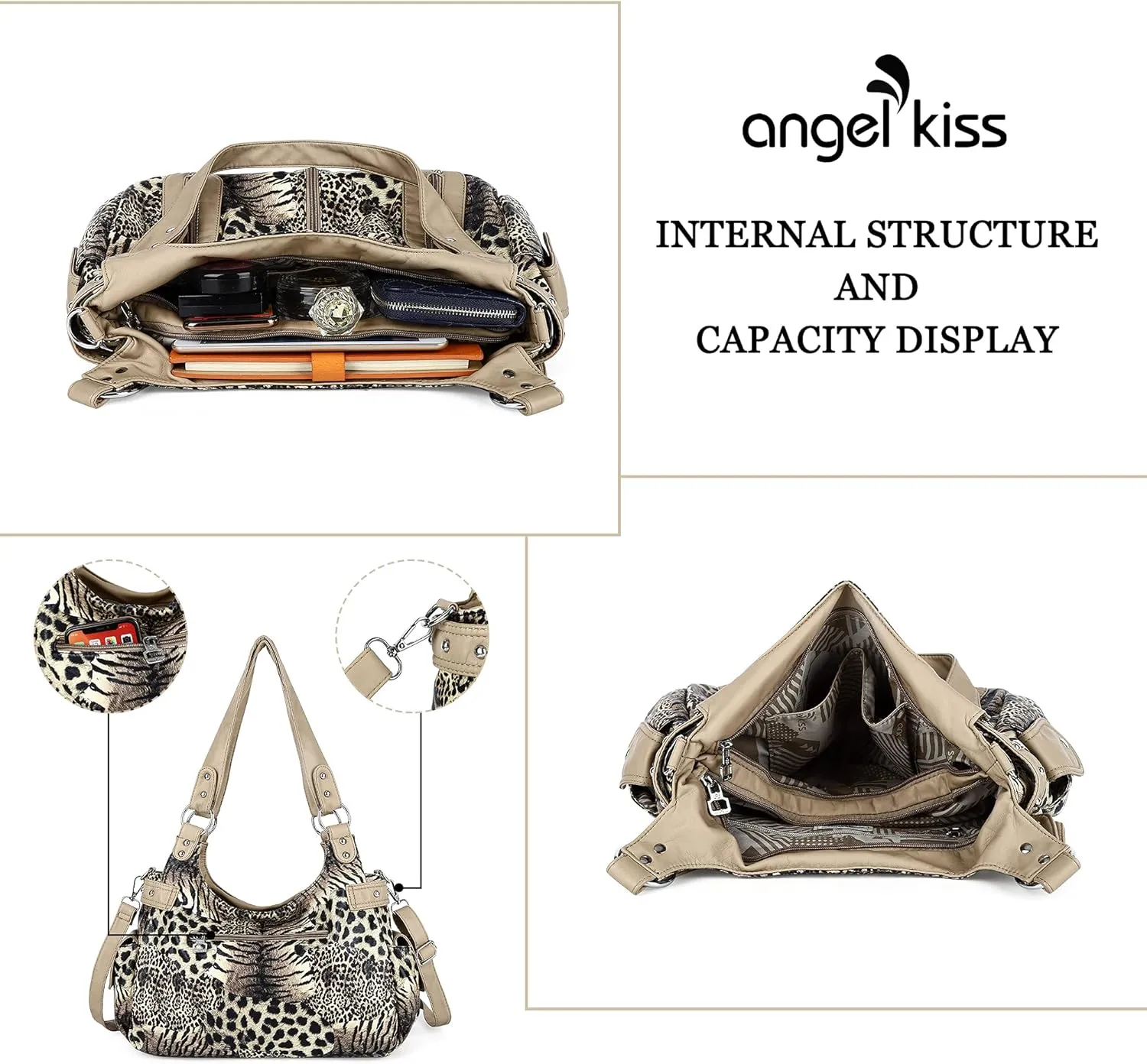 Angelkiss Large Purses and Handbags for Women Washed Faux Leather Crossbody Hobo Satchel Shoulder Handbag Tote Purse