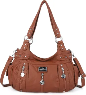 Angelkiss Large Purses and Handbags for Women Washed Faux Leather Crossbody Hobo Satchel Shoulder Handbag Tote Purse