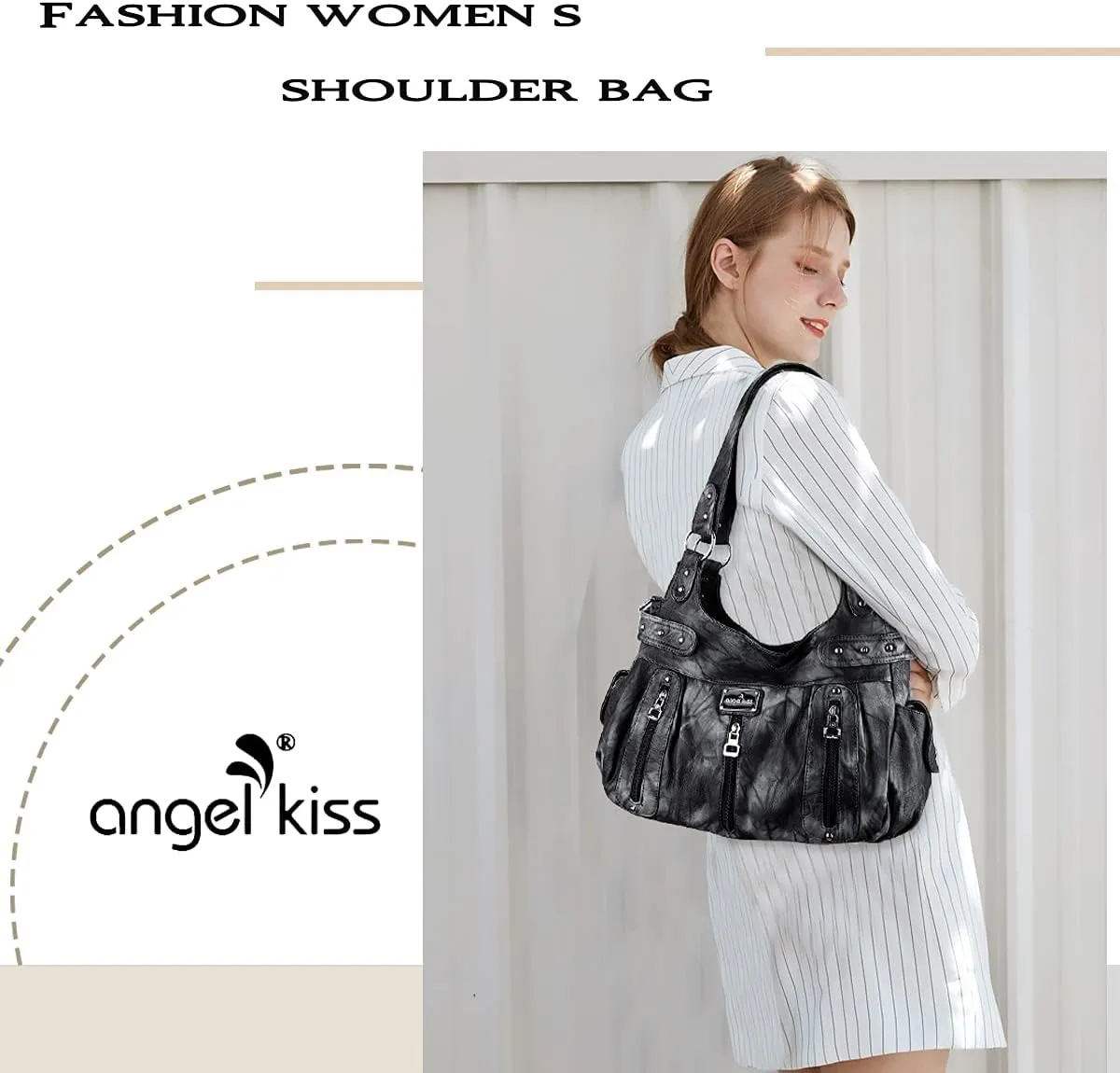 Angelkiss Large Purses and Handbags for Women Washed Faux Leather Crossbody Hobo Satchel Shoulder Handbag Tote Purse