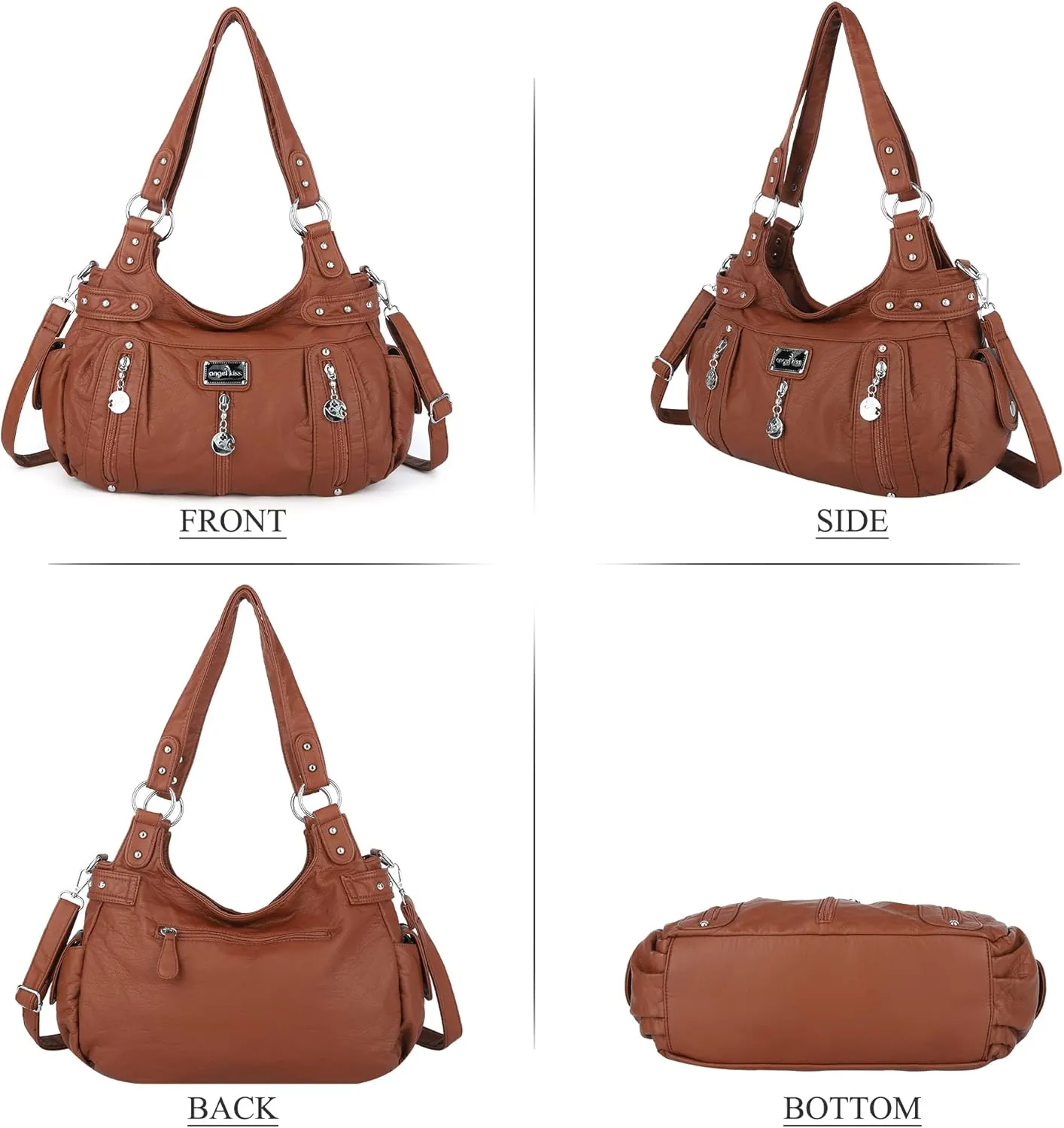 Angelkiss Large Purses and Handbags for Women Washed Faux Leather Crossbody Hobo Satchel Shoulder Handbag Tote Purse