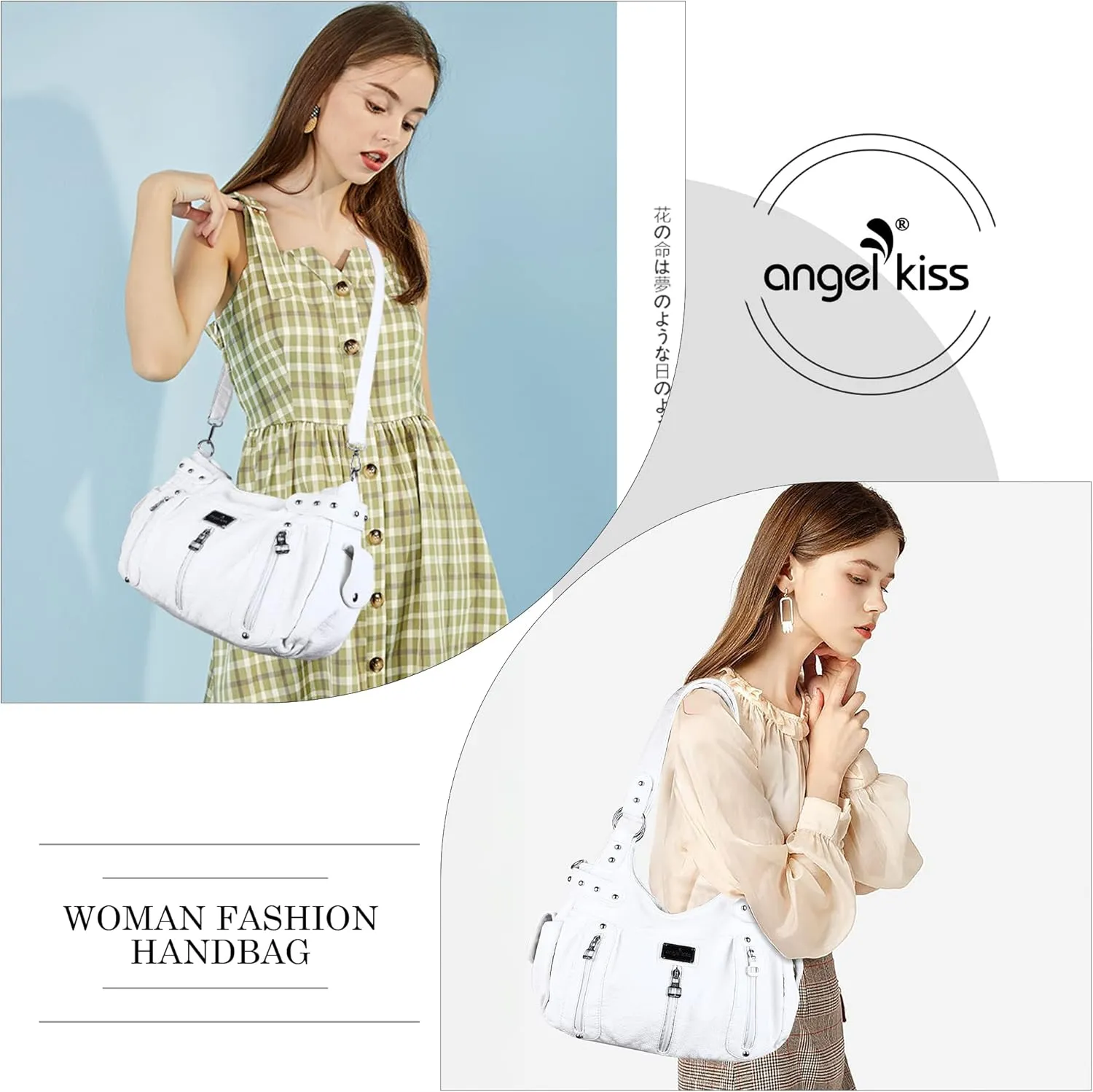 Angelkiss Large Purses and Handbags for Women Washed Faux Leather Crossbody Hobo Satchel Shoulder Handbag Tote Purse