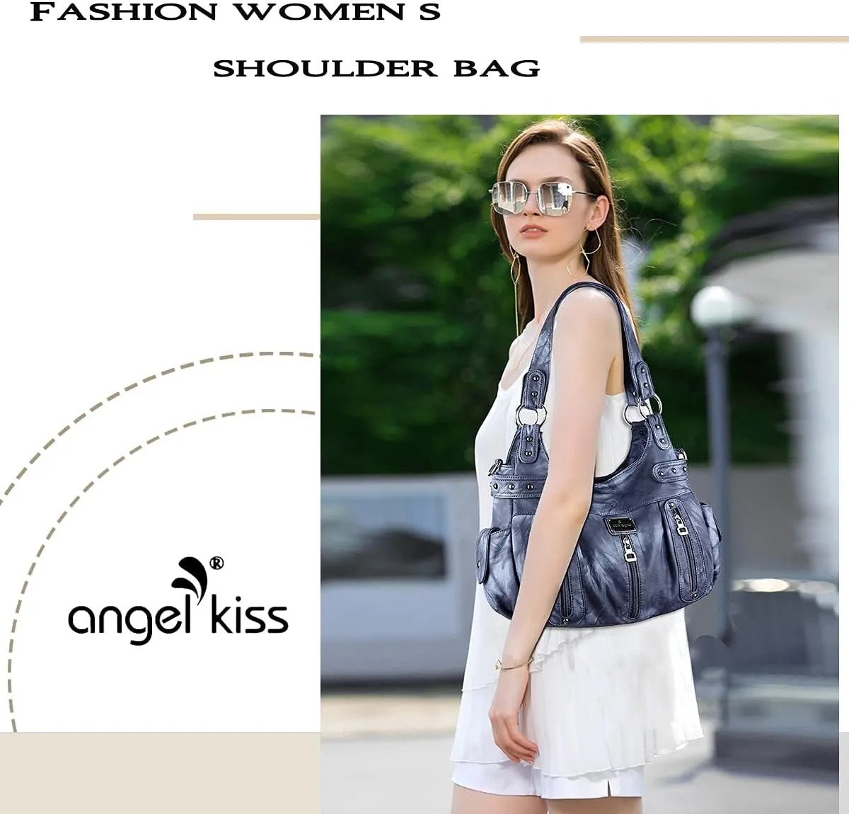 Angelkiss Large Purses and Handbags for Women Washed Faux Leather Crossbody Hobo Satchel Shoulder Handbag Tote Purse