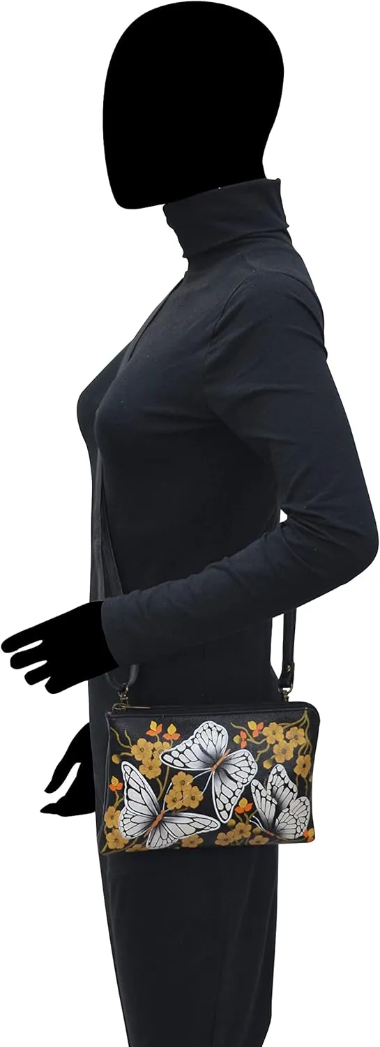 Anna by Anuschka Womens Hand Painted Leather Slim Crossbody