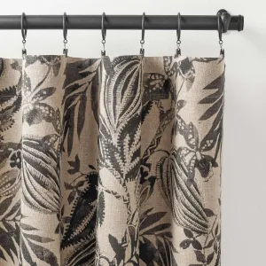 Antigua Linen Black Curtain Panel, 50" W x 84" L, Black Floral Pattern
