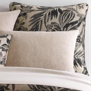 Antigua Linen Black Sham, Euro Size, Black Floral Pattern