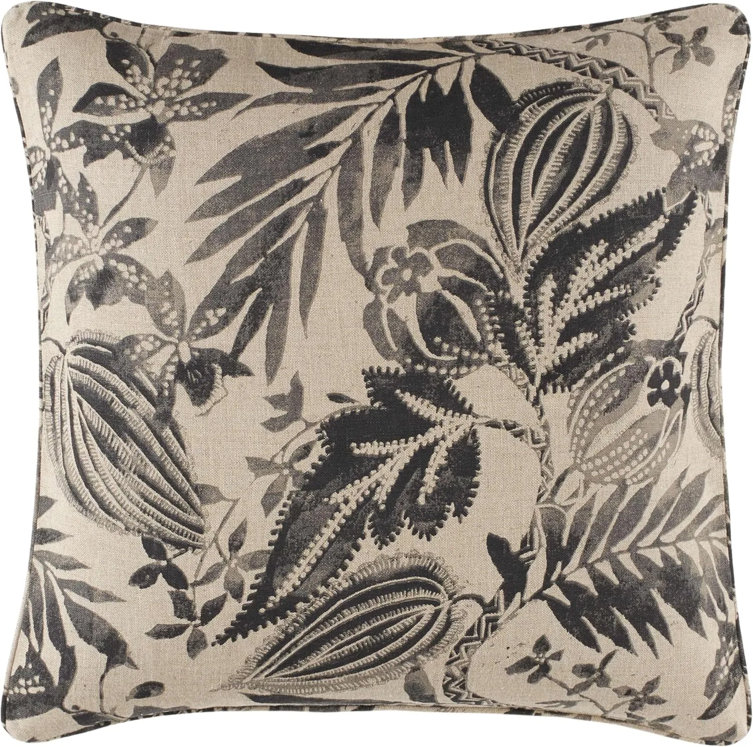 Antigua Linen Black Sham, Euro Size, Black Floral Pattern