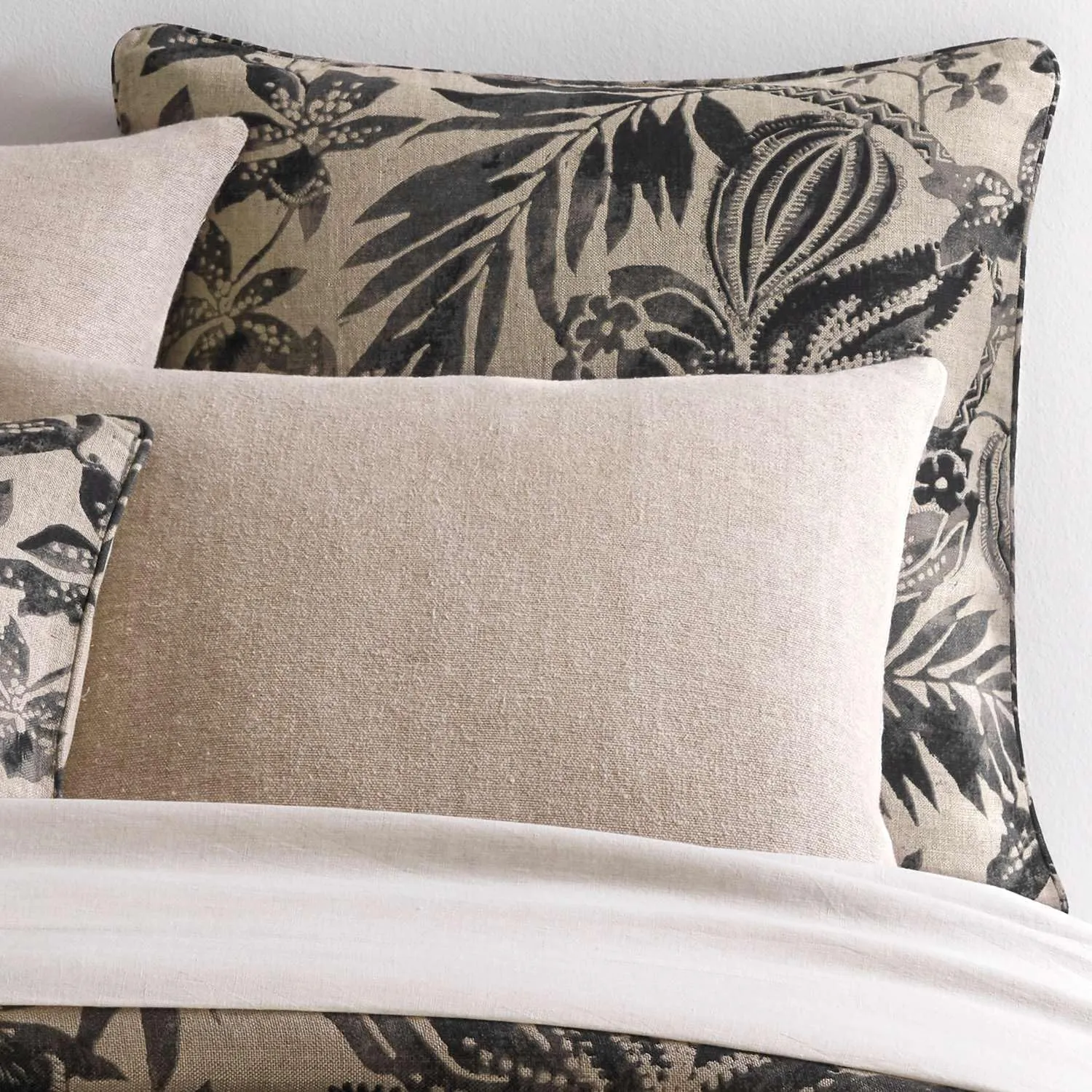 Antigua Linen Black Sham, Euro Size, Black Floral Pattern