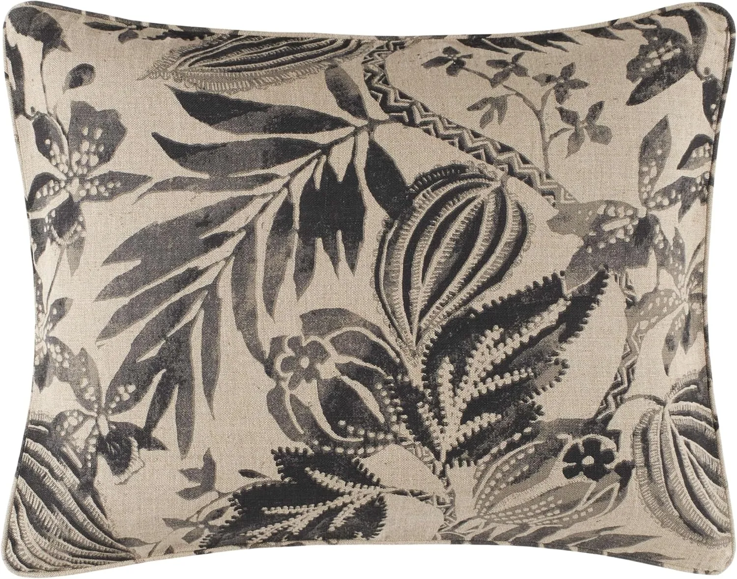 Antigua Linen Black Sham, Euro Size, Black Floral Pattern