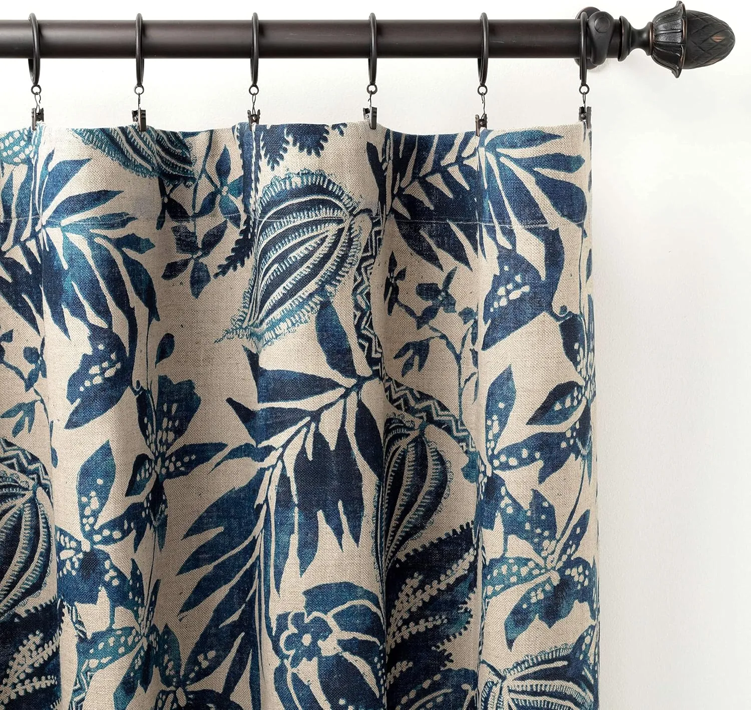 Antigua Linen Curtain Panel, 50" W x 108" L, Blue Floral Pattern