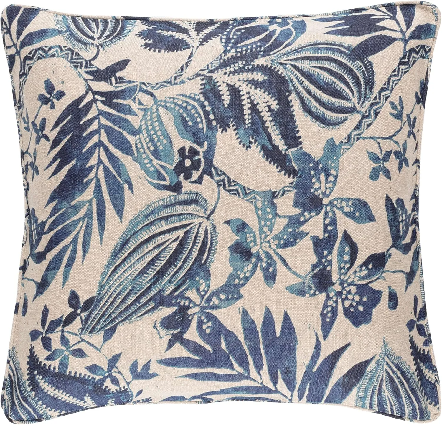 Antigua Linen Duvet Sham, Euro Size, Blue Floral Pattern
