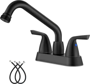 Aolemi Utility Laundry Sink Faucet,4 Inch Centerest Laundry Faucets for Utility Sink,Laundry & Utility Room Sink Faucet,with Swivel Spout and NPT3/4 Threaded End,2 Arc Handles,Matte Black
