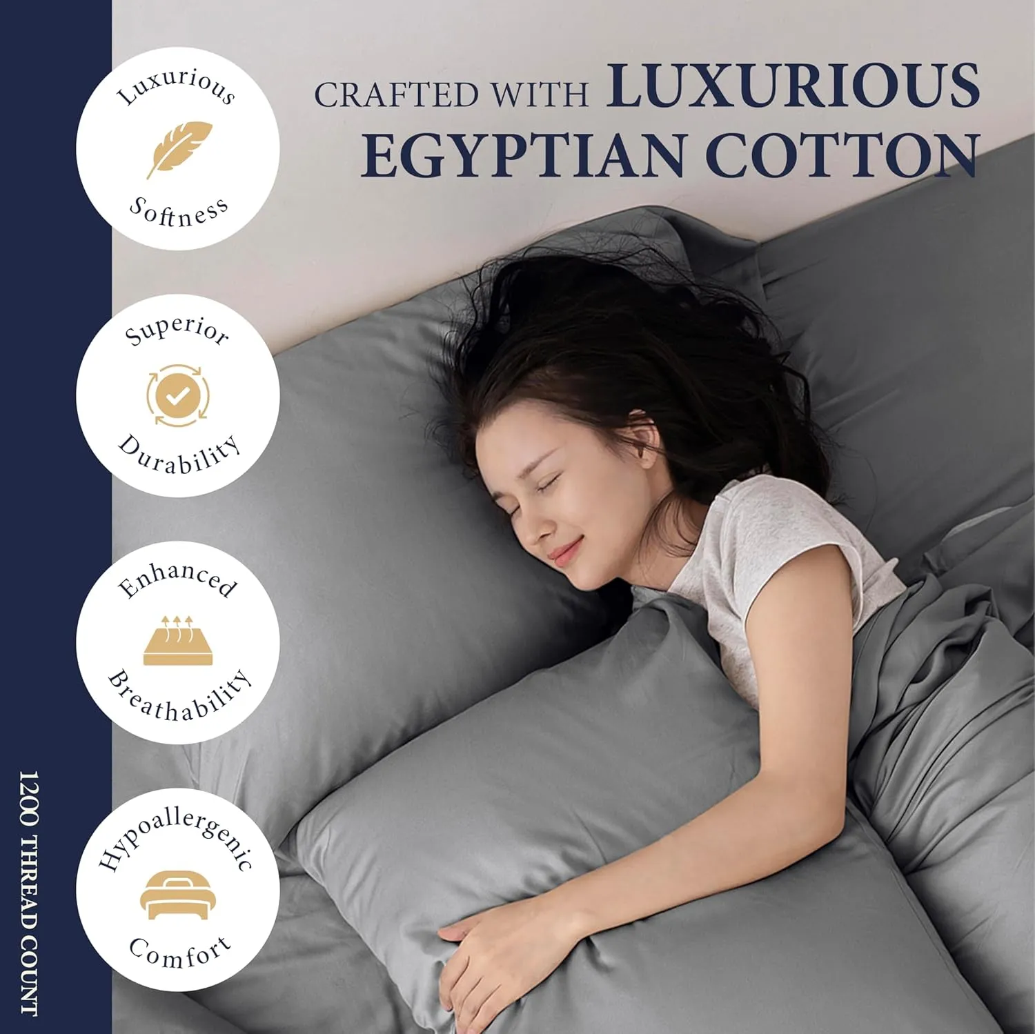 Ashton Sheets 100% Egyptian Cotton Sheets Queen Size - 1200 Thread Count 4 PC Queen Sheet Set Egyptian Cotton, Sateen Luxury Sheets Queen Size, High Thread Count Sheets, 17" Deep Pocket - Dark Grey