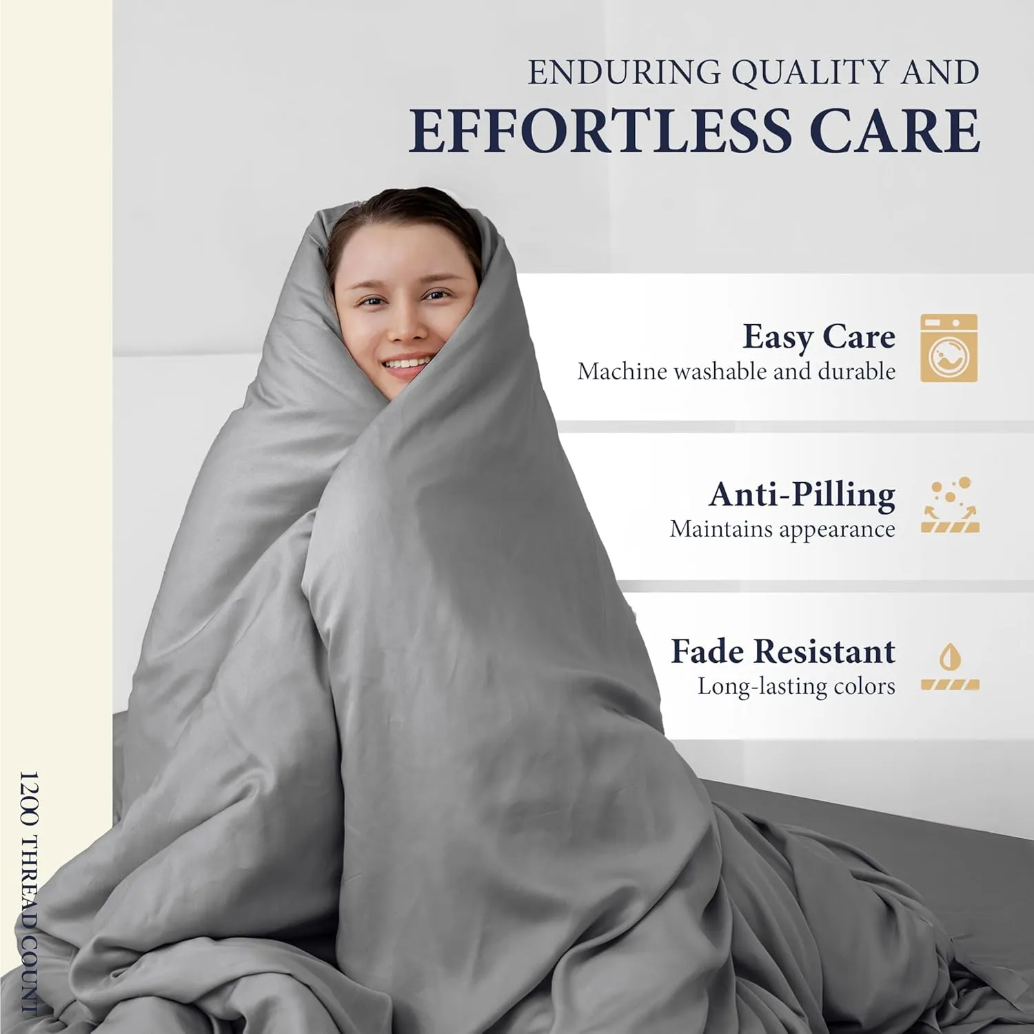 Ashton Sheets 100% Egyptian Cotton Sheets Queen Size - 1200 Thread Count 4 PC Queen Sheet Set Egyptian Cotton, Sateen Luxury Sheets Queen Size, High Thread Count Sheets, 17" Deep Pocket - Dark Grey