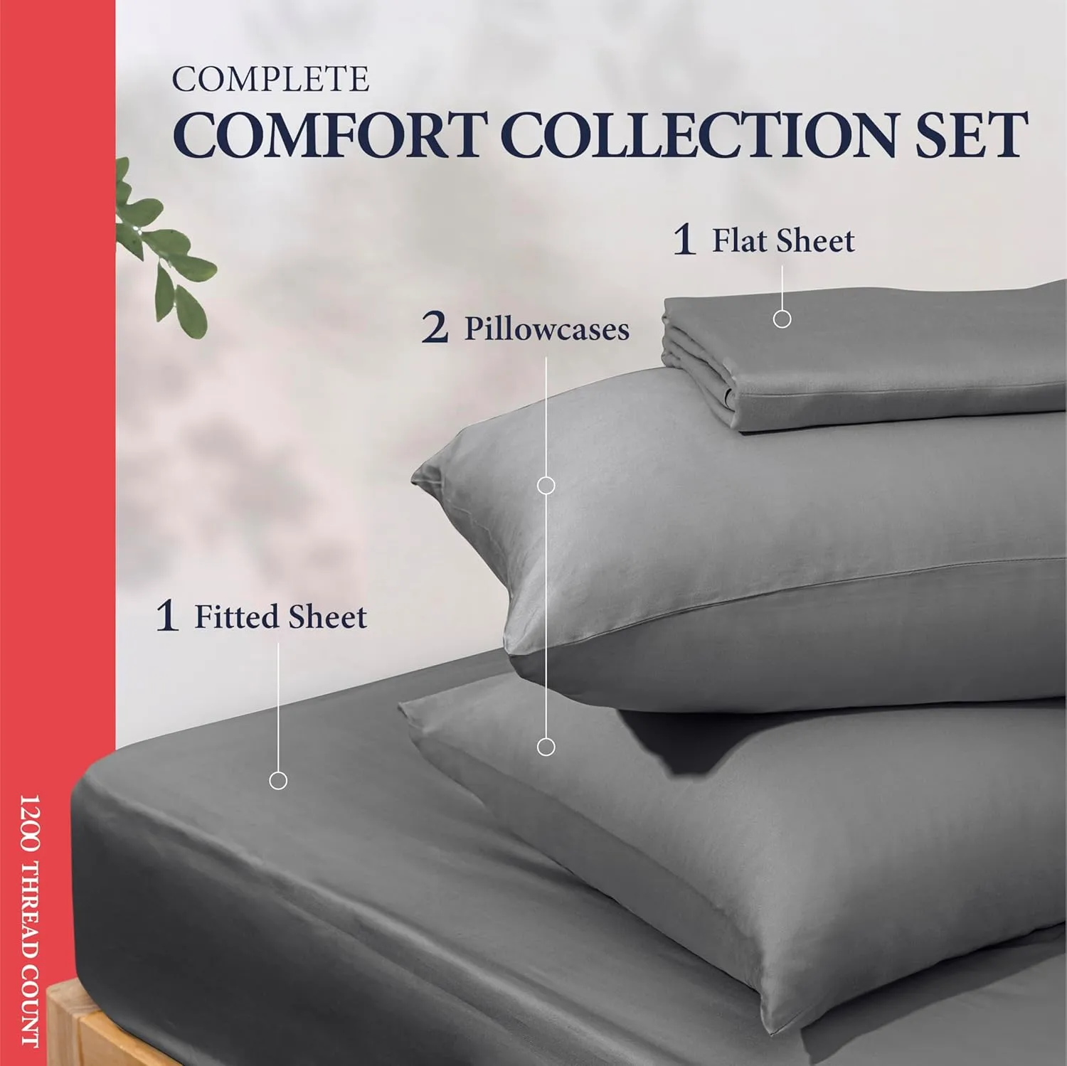 Ashton Sheets 100% Egyptian Cotton Sheets Queen Size - 1200 Thread Count 4 PC Queen Sheet Set Egyptian Cotton, Sateen Luxury Sheets Queen Size, High Thread Count Sheets, 17" Deep Pocket - Dark Grey