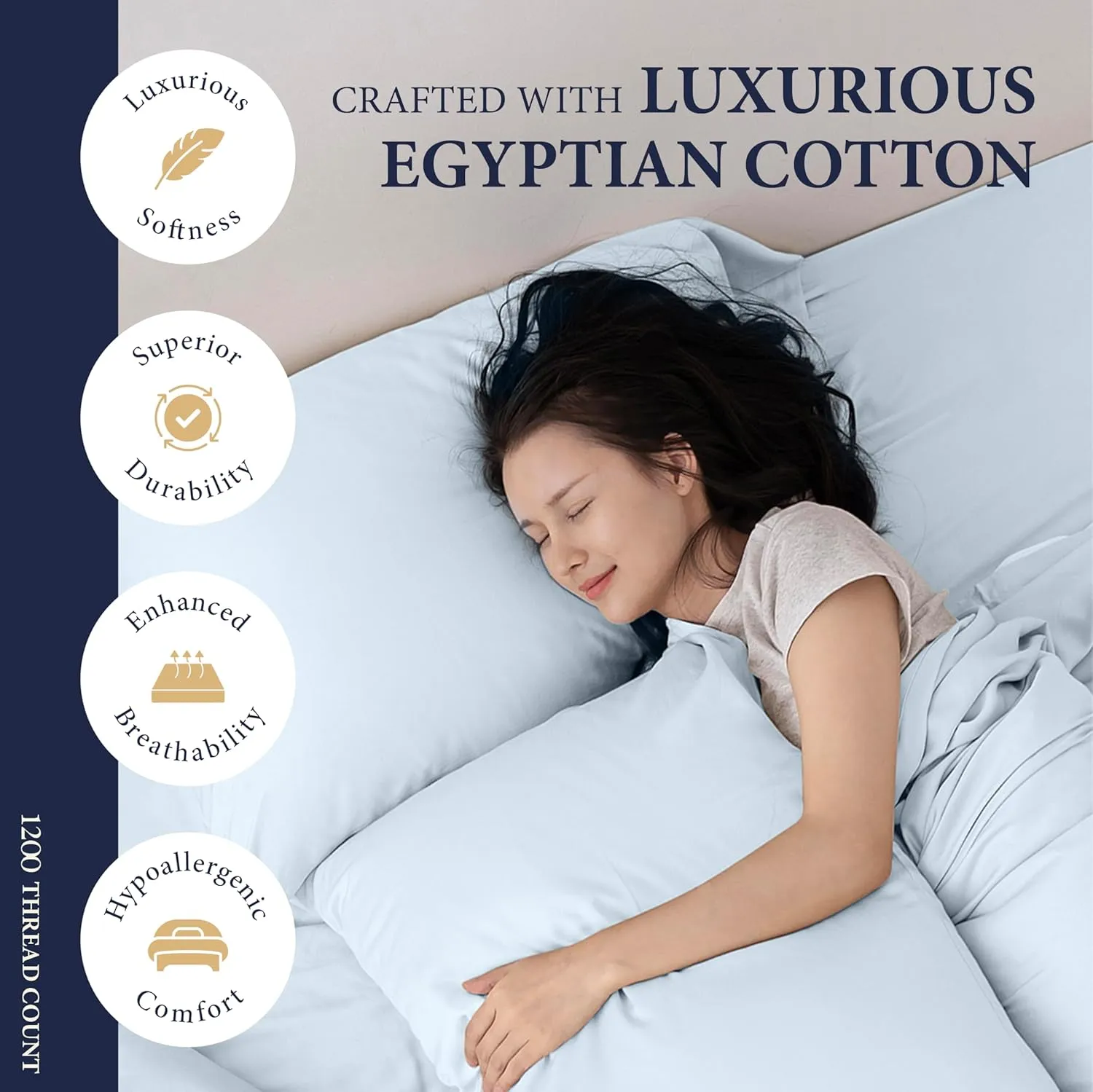 Ashton Sheets 100% Egyptian Cotton Sheets Queen Size - 1200 Thread Count 4 PC Queen Sheet Set Egyptian Cotton, Sateen Luxury Sheets Queen Size, High Thread Count Sheets, 17" Deep Pocket - Light Blue