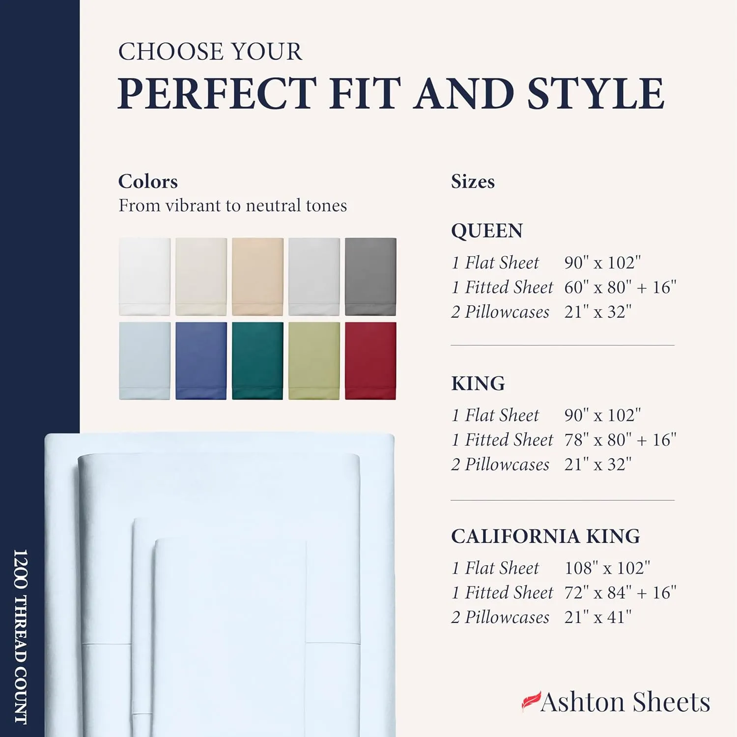 Ashton Sheets 100% Egyptian Cotton Sheets Queen Size - 1200 Thread Count 4 PC Queen Sheet Set Egyptian Cotton, Sateen Luxury Sheets Queen Size, High Thread Count Sheets, 17" Deep Pocket - Light Blue