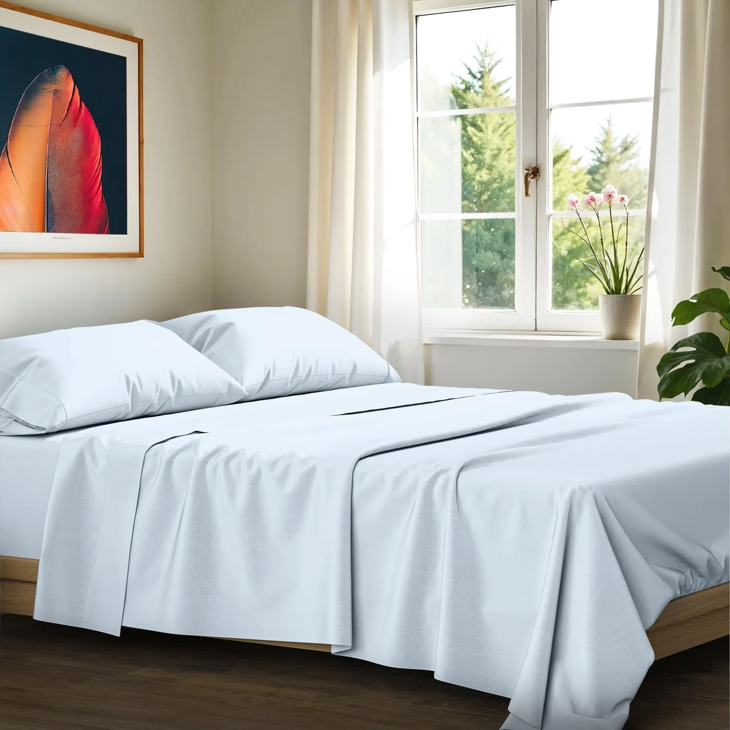 Ashton Sheets 100% Egyptian Cotton Sheets Queen Size - 1200 Thread Count 4 PC Queen Sheet Set Egyptian Cotton, Sateen Luxury Sheets Queen Size, High Thread Count Sheets, 17" Deep Pocket - Light Blue