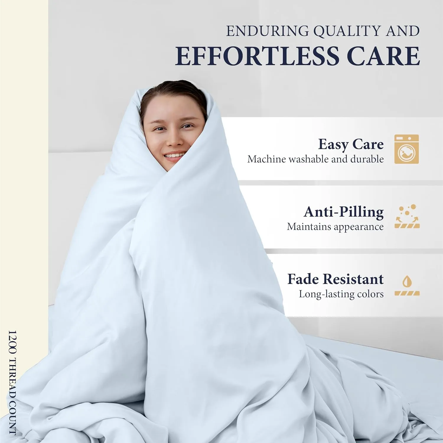 Ashton Sheets 100% Egyptian Cotton Sheets Queen Size - 1200 Thread Count 4 PC Queen Sheet Set Egyptian Cotton, Sateen Luxury Sheets Queen Size, High Thread Count Sheets, 17" Deep Pocket - Light Blue