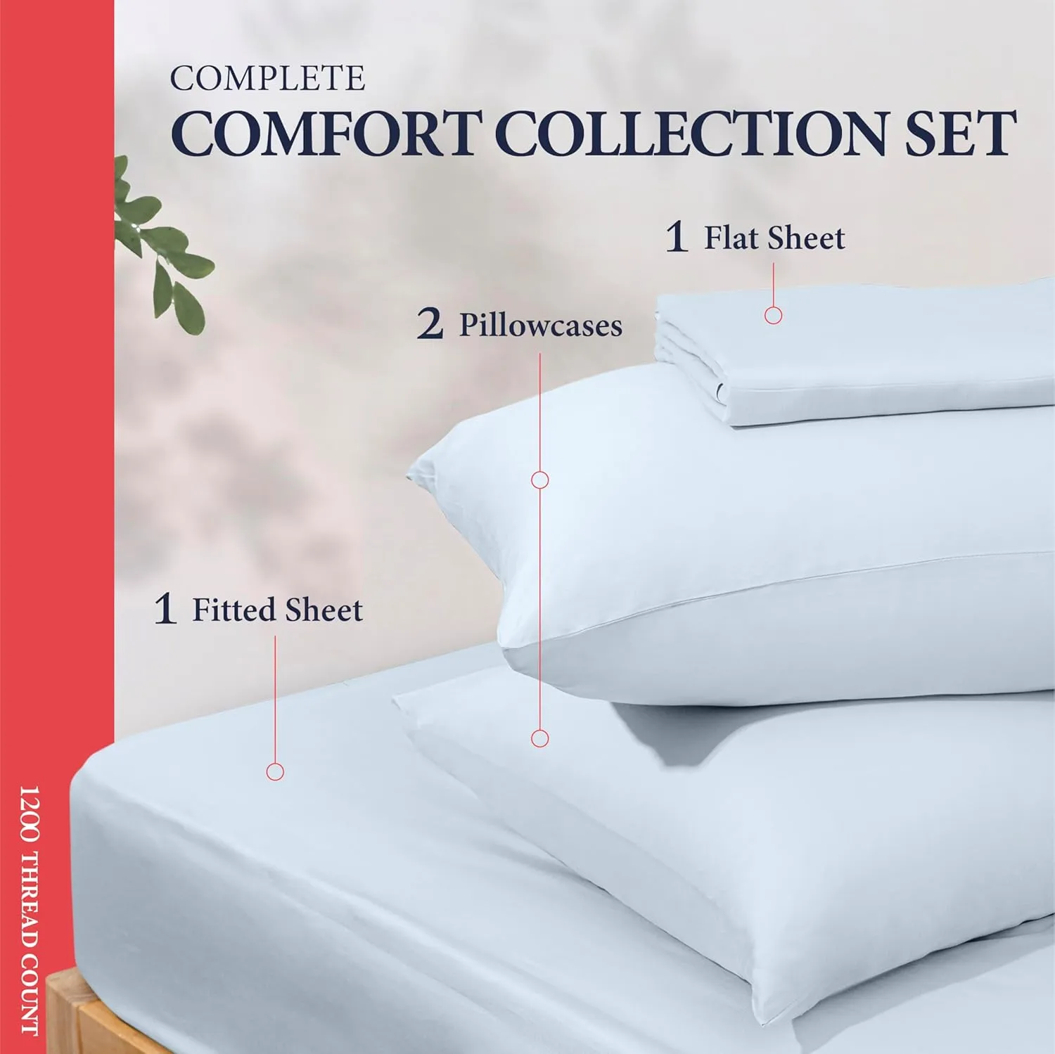 Ashton Sheets 100% Egyptian Cotton Sheets Queen Size - 1200 Thread Count 4 PC Queen Sheet Set Egyptian Cotton, Sateen Luxury Sheets Queen Size, High Thread Count Sheets, 17" Deep Pocket - Light Blue